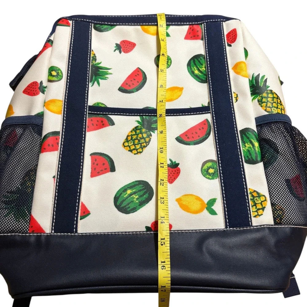 Lands End Large Canvas Coated Fruit Print Backpack Navy Trim Insulated CoolerBag